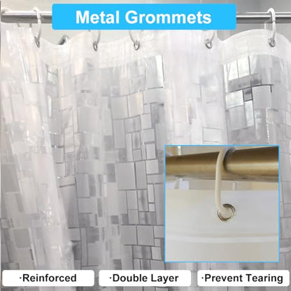SUJAYU Shower Curtain Liner with 12 Plastic Hooks, 72x72 Inch Plastic Shower Curtain Liner for Shower Stall & Bathtubs, Bathroom Curtains Shower Curtain and Liner Set (Clear Grid)