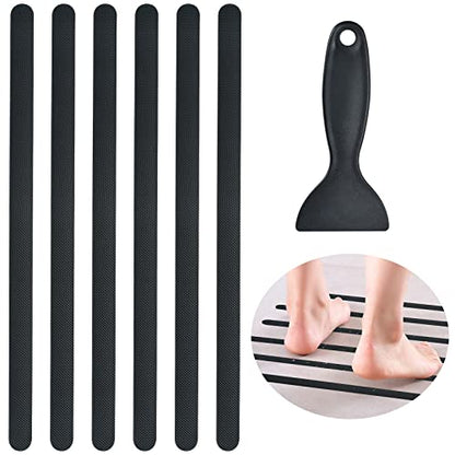 Supkiir Bathtub Non Slip Stickers, 24 PCS Anti Slip Adhesive Shower Treads with Scraper for Bath, Tub, Shower, Pool, Stairs, Ladders, Kitchen, 15’’(Black) - color: Black