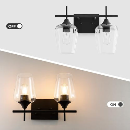 VONLUCE 2 Light Bathroom Vanity Light Fixture,Matte Black | Wine Glass Shades, E26 Sockets, Easy to install, Vanity Lights for Bathroom Bedroom Hallway Living Room - color: Black, size: 2-Light