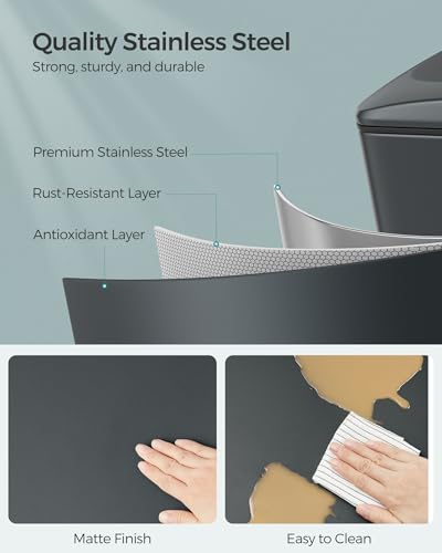 SONGMICS Slim Trash Can, 13-Gallon (50 L) Garbage Can for Narrow Spaces with Soft-Close Lid, Inner Bucket, and Step-on Pedal, Stainless Steel, 15 Trash Bags Included, Charcoal Gray ULTB510G01 - color: Charcoal Gray, style: 13 Gal.