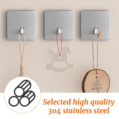 4 Pcs Stainless Steel Adhesive Hooks, Heavy Duty Waterproof Wall Hooks for Hanging Hat,Towel Robe Hook Rack WallMount- Bathroom and Bedroom (Square Silver) - color: Silver, size: Square