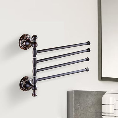 Oil Rubble Bronze Brass Foldable Towel Rack, Wall Mounted Black Bathroom Hardware Accessories,Pattern Carving Design - color: Folding Towel Bar