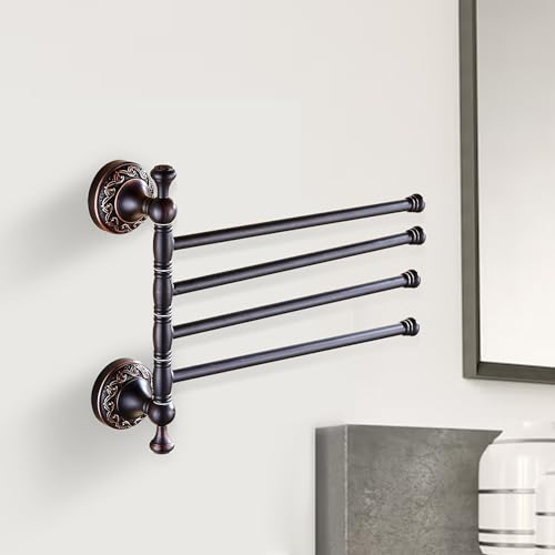 Oil Rubble Bronze Brass Foldable Towel Rack, Wall Mounted Black Bathroom Hardware Accessories,Pattern Carving Design - color: Folding Towel Bar