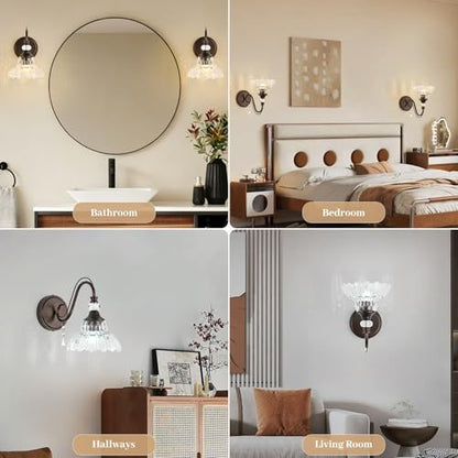 1 Piece Oil Rubbed Bronze Finish Wall Sconce, 1-Light Modern Wall Sconce with Hanging Crystal Accents and Flower-Shaped Clear Shades for Bathroom Bedroom Living Room,Modern Vanity Light - color: Oil-Rubbed Bronze, size: 1-Light