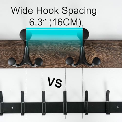 WEBI Coat Rack Wall Mount,17" Solid Wood Coat Hooks Wall Mounted Coat Hanger,16" Hole to Hole,Heavy Duty Hook Rack Rail,3 Triple Hooks for Hanging Coats,Jacket,Clothes,Hat,Backpack,Weathered Brown - color: Weathered Brown, size: 17 Inch