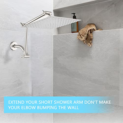 PDPBath Shower Extension Arm, 16" Upgrade Solid Brass Shower Head Shower Head Extender, Adjustable Height Extended with G1/2 Universal Connection for Rain & Handheld Shower Head Brushed Nickel - color: Brushed Nickel, style: 8 Inch + 8 Inch