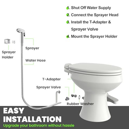 RV Bidet Sprayer, RV Handheld Bidet with Water Hose & RV Fitting, Wall-Mount Toilet Sprayer for Motorhomes, Fifth Wheels, Trailers & Campers Toilet (Chome Sprayer)