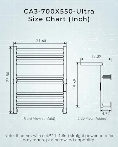 Heated Towel Rack Foldable Smart Dual-Zone APP No-Drill Brushed CA3 - color: Brushed, size: Ultra-13Bar H27.56 x W21.65