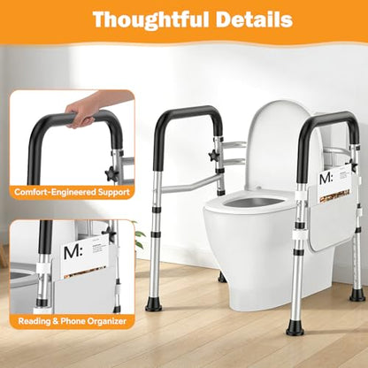 Toilet Safety Rails for Seniors, Adjustable Height & Width Toilet Safety Frame with Handles (350LB Capacity), Elderly Assistance Products for Handicapped, Foldable Toilet Bars Fits Any Toilet - color: Silvery
