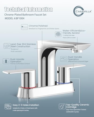 Bathroom Faucet, 4 Inch Faucet 2 Handle Bathroom Sink Faucets, Centerset Faucet for Bathroom Sink with Pop-up Drain Stopper and Supply Hoses, Farmhouse Sink Faucet - color: 2.Chrome Polished, style: 2 PCS