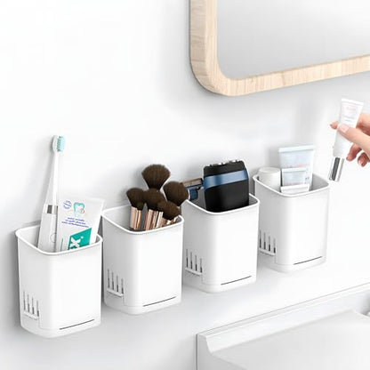 2 Pack Wall Mounted Toothbrush Holders，Removable Drill-Free Wall Shower Holder for Toothbrush,Toothpaste, Razor, Self-draining Self Adhesive Cup in Shower, Kitchen Tableware Organizer(White) - color: White-2pcs
