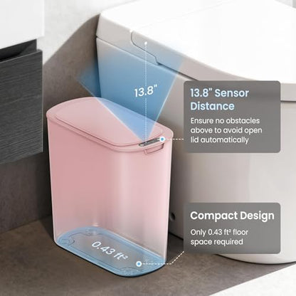 Cesun Automatic Small Bathroom Trash Can with Lid, 2.6 Gallon, Pink | Motion Sensor, Plastic, Touchless, Odor Control, Smart Garbage Can, Battery Operated, Manual Button, for Office/RV/Bedroom - color: Pink