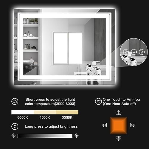 Snowdool 30 x 36 in LED Bathroom Mirror, Front and Backlit, Anti-Fog | Front and Backlit, Stepless Dimming, Anti-Fog, Memory Function - size: 30"L x 36"W