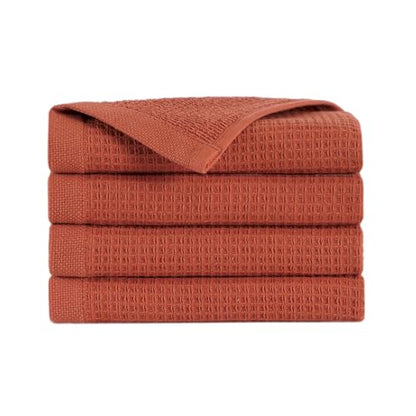 100% Turkish Cotton Dual-Sided Waffle and Terry Towel Set - Ultra Absorbent, Soft & Quick Dry - Bath Towels, Hand Towels & Washcloths (Terra, 4-Piece Washcloth Set) - color: Terra, size: 4-Piece Washcloth Set