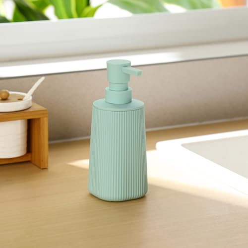 YAUKPH Small Soap Dispenser for Bathroom and Kitchen Matte Light Green | Modern Farmhouse Striped Style Plastic Hand Soap Dish Soap Dispenser with Pump - color: Light Green