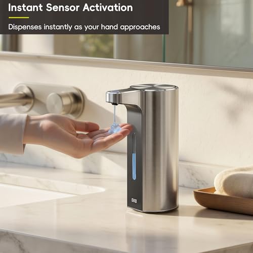 EKO Aroma Pro 13.5 fl oz Touchless Automatic Liquid Soap Dispenser, Rechargeable Hand & Dish Soap Dispenser for Bathroom and Kitchen, Waterproof, Adjustable Volume Control (Stainless Steel) - color: Stainless Steel, size: 13.5 oz (Premium Wireless Chargin