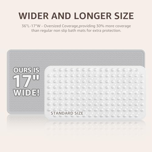 OTHWAY Bathtub Mat Non Slip, Extra Long Rubber Bath Mat for Tub, Machine Washable Shower Anti Slip Mat with 332 Strong Suction Cups (A Little Grey, 36" x 17") - color: A Little Grey, size: 36" x 17" (Rectangular)