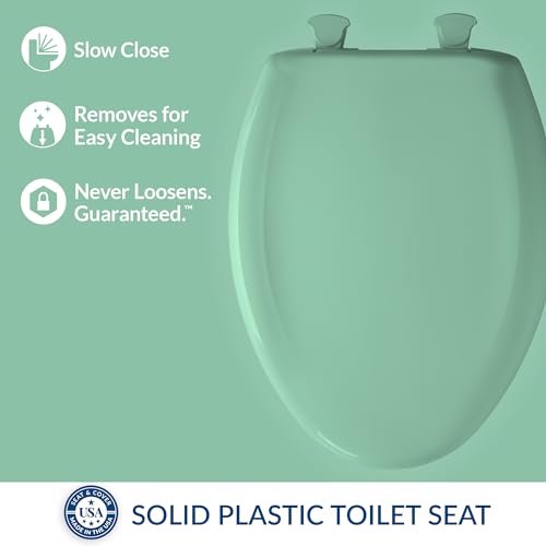 Bemis Classic Colors Slow Close Toilet Seat, Easy Clean Hinges and Durable Plastic Seat, Made in USA, Elongated, Ming Green - color: Ming Green, size: Elongated