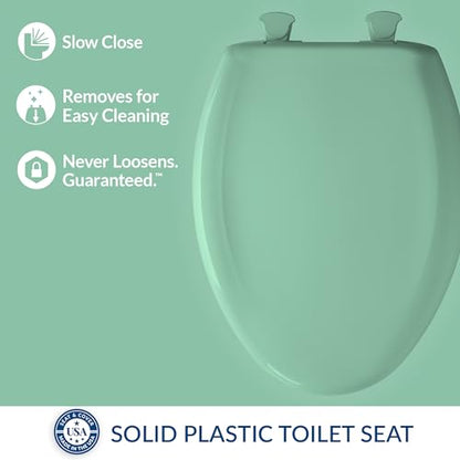 Bemis Classic Colors Slow Close Toilet Seat, Easy Clean Hinges and Durable Plastic Seat, Made in USA, Elongated, Ming Green - color: Ming Green, size: Elongated