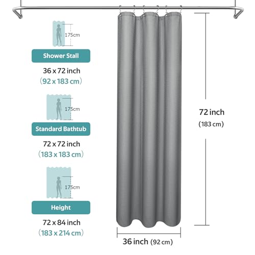 3 in 1 Shower Curtain Set, Waffle Shower Curtain and Liner Set with 6 Double Sided Shower Curtain Hooks, 258GSM Luxury Weighted Cloth Shower Curtain for Shower Stall, 36 W x 72 H, Grey - color: Grey, size: 36"W x 72"L (Pack of 1)