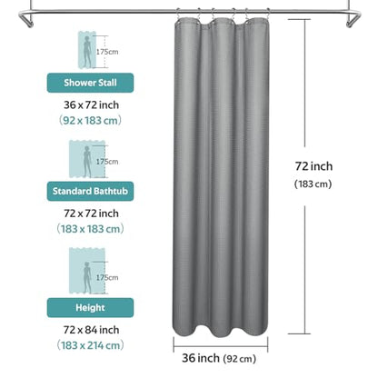 3 in 1 Shower Curtain Set, Waffle Shower Curtain and Liner Set with 6 Double Sided Shower Curtain Hooks, 258GSM Luxury Weighted Cloth Shower Curtain for Shower Stall, 36 W x 72 H, Grey - color: Grey, size: 36"W x 72"L (Pack of 1)