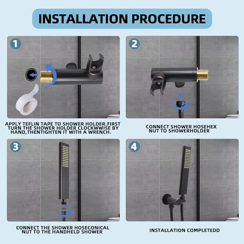 Solid Brass Handheld Shower Head Arc Design High Pressure Oil Rubbed Bronze Hand Shower Wand with Adjustable Supply Elbow Wall Connector Shower Holder and 59″ Stainless Steel Hose Set - color: Oil Rubbed Bronze