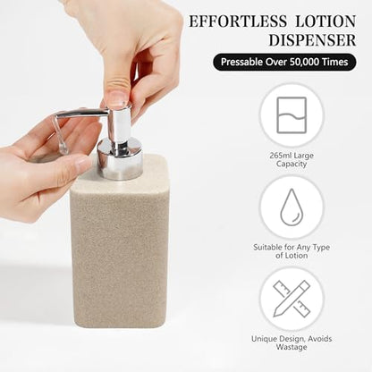 Bathroom Accessories Set, 4 Piece Toothbrush Holder Set - Sand Beige | Bathroom Accessory Set with Soap Dispenser, Toothbrush Holder, Tumbler, Vanity Tray, Bathroom Sink Set for Modern Home Decor - style: Beige