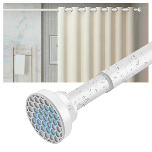White Shower Curtain Rod Adjustable 30-58 Inch, 7/8"Diameter 304 Stainless Steel Never Rust Non Slip Heavy Duty Tension Rod, No-Drill Spring Curtain Rod for Bathroom Kitchen - color: White, size: 30-58 Inch