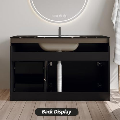 35.2 Inch Floating Bathroom Vanity with Ceramic Sink Combo, Modern Wall Mounted Bathroom Cabinet with 2 Soft-Close Doors & 2 Drawers, Faux Marble Top, Black - color: Black
