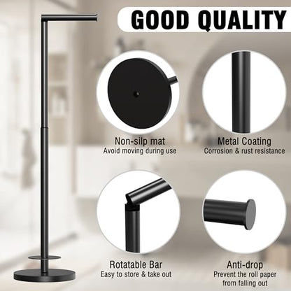 RUACQ Bathroom Toilet Paper Holder Stand with Storage, Matte Black | Free Standing Toilet Roll Holder, Height Adjustable, Holds 6 Reserve Rolls, Weighted Base, 304 Stainless Steel Rustproof - color: Matte Black