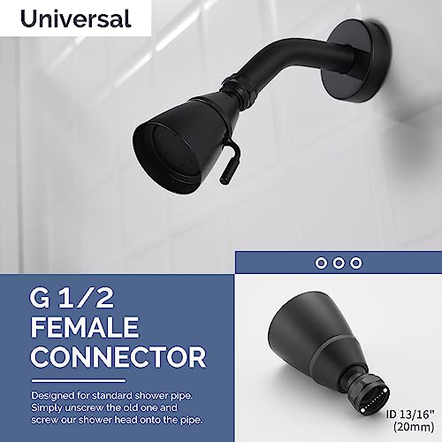 Angle Simple High Flow Shower Spray Head Adjustable, G 1/2, Matte Black | Brass, Swivel High Pressure Shower Head, Adjustable Angle and Water Flow, No Flow Restrictor, Easy to Wash Clean - color: Matte Black