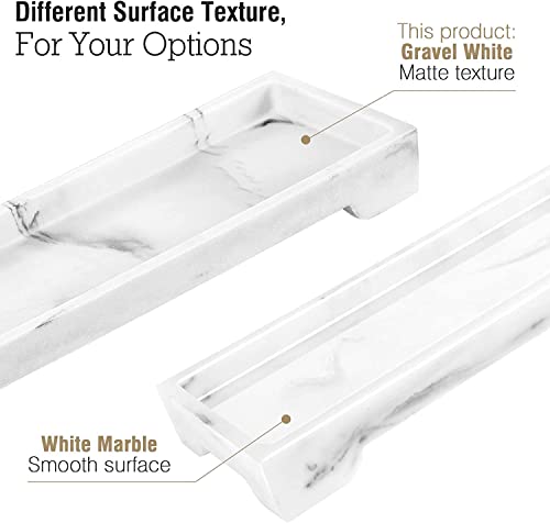 Luxspire Marble Tray for Soap Dispenser Perfume Jewelry, S, Gravel White | 11 x 4 inch, non-slip waterproof resin, easy wipe clean, fits bath kitchen vanity, holds jewelry toiletries soap - color: D - Gravel White, style: Small