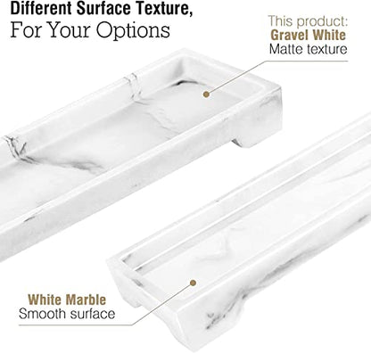 Luxspire Marble Tray for Soap Dispenser Perfume Jewelry, S, Gravel White | 11 x 4 inch, non-slip waterproof resin, easy wipe clean, fits bath kitchen vanity, holds jewelry toiletries soap - color: D - Gravel White, style: Small