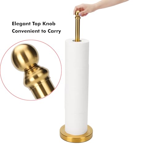 Toilet Paper Holder Stand Holding Up to 5 Paper Rolls, Free-Standing Spare Rolls Storage Holder, Stainless Steel (Brushed Gold) - color: Brushed Gold