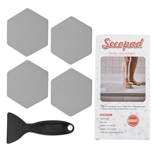 Secopad Bathtub Stickers Non-Slip, 12 PCS Hexagon Grey Safety Shower Treads Adhesive Appliques with Premium Scraper - color: Grey