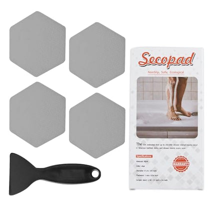 Secopad Bathtub Stickers Non-Slip, 12 PCS Hexagon Grey Safety Shower Treads Adhesive Appliques with Premium Scraper - color: Grey