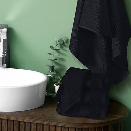 Ultra Soft 6 Pack Cotton Towel Set, Contains 2 Bath Towels 28x55 inch, 2 Hand Towels 16x24 inch & 2 Wash Coths 12x12 inch, Ideal for Everyday use, Compact & Lightweight - Black - color: Black