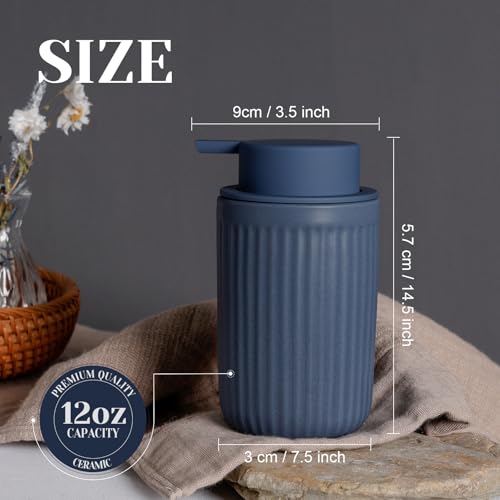 INGOFIN Ceramic Foaming Soap Dispenser - 12oz Foam Hand Soap Dispenser Bathroom, Modern Refillable Dish Dispenser with Pump for Kitchen, Matte Blue - color: Foam-blue