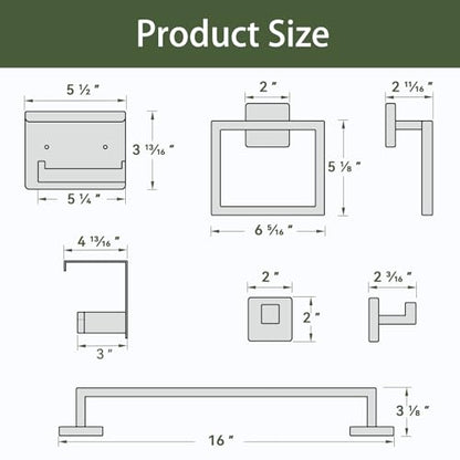5-Pieces Matte Black Bathroom Hardware Set, 16 Inch Bathroom Towel Bar Set, SUS304 Stainless Steel Bathroom Hardware Accessories Set, Towel Racks for Bathroom Wall Mounted - size: 16 Inch (5 Pieces)