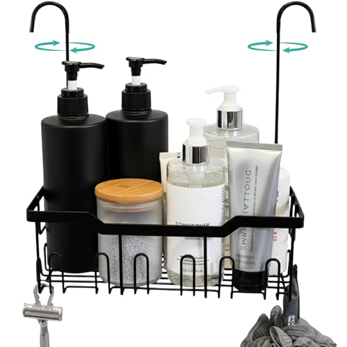 Heavy-Duty Black Hanging Shower Caddy with Rotatable Hooks and Adhesives - Rust-Proof 304 Stainless Steel - Bathroom Caddy for Organizing Your Shower Essentials - color: Single Tier - Matte Black