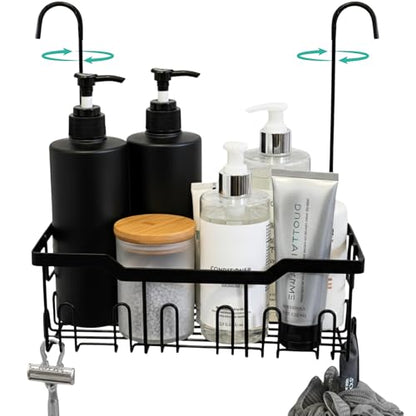 Heavy-Duty Black Hanging Shower Caddy with Rotatable Hooks and Adhesives - Rust-Proof 304 Stainless Steel - Bathroom Caddy for Organizing Your Shower Essentials - color: Single Tier - Matte Black