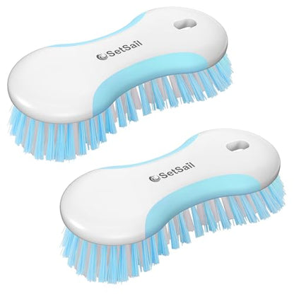 SetSail Multi-Purpose Scrub Brush of 2 Pack, Blue | Stiff Bristles Cleaning Brush with Non-Slip Grip Heavy Duty Scrub Brushes for Cleaning Bathroom Kitchen Tile Bathtub Sink - color: Blue