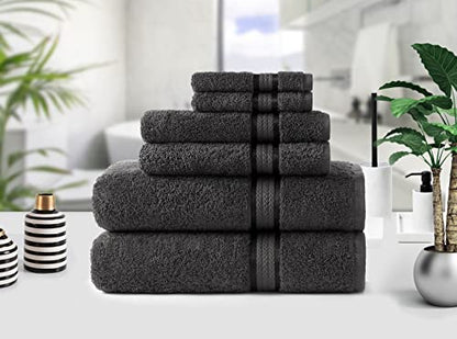 COTTON CRAFT Ultra Soft 6 Piece Towel Set - 100% Cotton Towels - Charcoal | Absorbent 580 GSM Quick Dry Everyday Premium Luxurious Bathroom Towels - 2 Large Bath Towels, 2 Hand Towels, 2 Washcloths - color: Charcoal, size: 6 Piece Towel Set