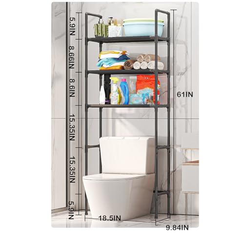3-Tier Over The Toilet Storage, Space Saver Stainless Steel Bathroom Shelves, Freestanding Above Over Toilet Storage Shelf for Bathroom - color: Black