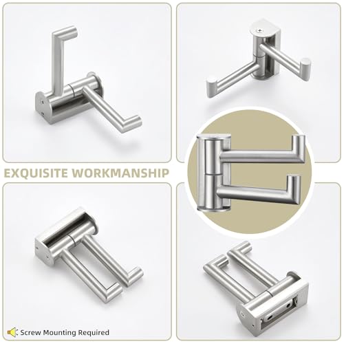 Suyar Double Towel Hook Brushed Nickel, Bathroom Swivel Coat Robe Holder | Space-Saving Wall Hook with 2 Rotatable Arms, Robe Hook for Bathroom Kitchen RV, SUS304 Stainless Steel, Wall Mounted - color: Brushed Nickel, size: 1 Pack