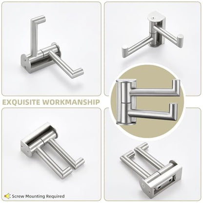 Suyar Brushed Nickel Double Towel Hook, Bathroom Swivel Robe Hook 2 Arms | Foldable Robe Coat Hanger for Kitchen RV Cabinet, SUS304 Stainless Steel Space Saving Towel Holder, Wall Mounted, 2 Pack - color: Brushed Nickel, size: 2 Pack