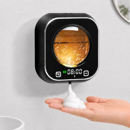 Automatic Soap Dispenser Touchless, Wall Mount, Rechargeable, Mood Lighting | 5 Adjustable Foam Levels, IPX5 Waterproof, LED Clock, 320ML, Hand & Dish Soap for Bathroom Kitchen, Black - color: Foam Black