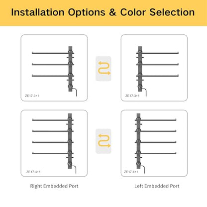 Z&Zhanle Electric Towel Warmer Rack, 3-Bar Wall Mount, Hidden Style, One-Touch Start, (Premium Gray) - color: 3-bar Premium Gray