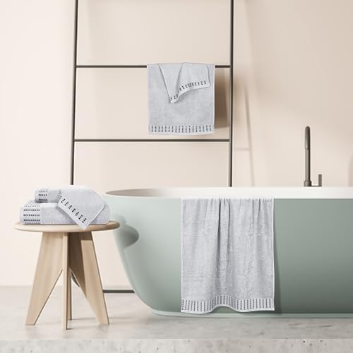 Ultra Soft 6 Pack Cotton Towel Set, Contains 2 Bath Towels 28x55 inch, 2 Hand Towels 16x24 inch & 2 Wash Cloths 12x12 inch, Ideal Everyday use, Compact & Lightweight - Light Grey - color: Light Grey, size: 6 Pack Set