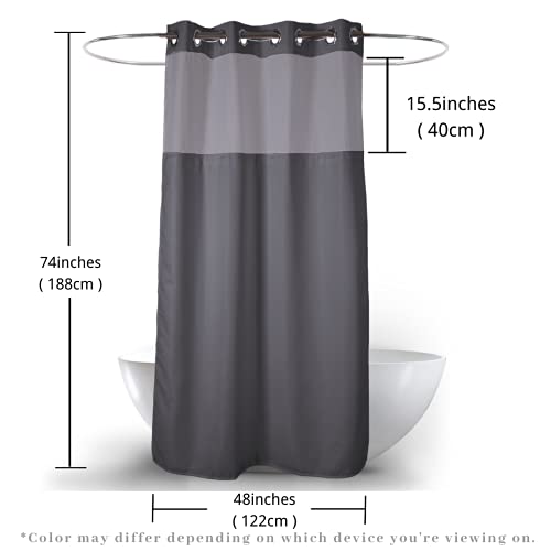 48" W x 74“ L Hook Free Fabric Stall Shower Curtain with Polyester Snap-in Liner with Magnets–Hotel Quality Top See Through Grey - color: Grey, size: 48"W x 74"L (Pack of 1)